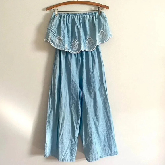 Jessica Simpson Chambray Embroidered Sleeveless Jumpsuit - Picture 1 of 9